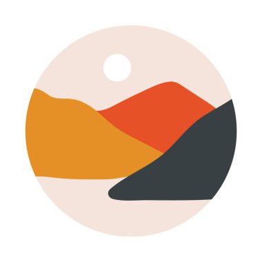 Soyut dağ gölgesi örtüsü. Sosyal medya ikonu etrafında minimalist manzara, çağdaş sanat. Vektör illüstrasyonu