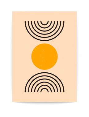 Soyut çağdaş orta yüzyıl posteri. Modern geometrik şekiller, boho minimalist arka plan. Vektör illüstrasyonu