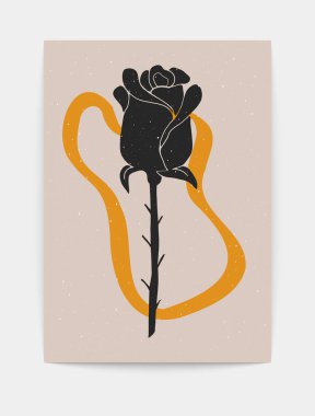 Botanik soyut poster. Minimalist çağdaş duvar kağıdı, yapraklar, el yapımı organik şekiller. Vektör illüstrasyonu