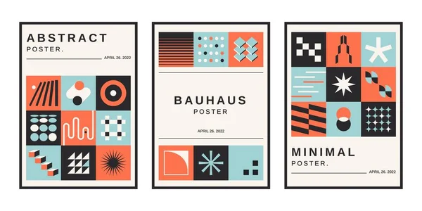 Geometrické brutalistické plakáty Bauhaus. Jednoduché geometrické tučné tvary švýcarského stylu, primitivní geopostavy. Návrh vektoru — Stockový vektor