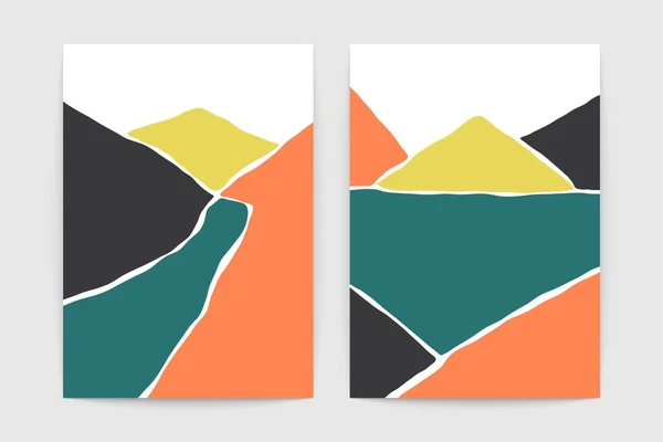 Affiches de paysage abstraites. Ensemble de fond contemporain moderne, gravures d'art minimaliste des montagnes. Illustration vectorielle — Image vectorielle