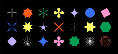 Geometrik vahşi şekiller. Modern minimalist elementler, İsviçre tarzı, soyut ve cüretkar ilkel tasarım. Vektör illüstrasyonu