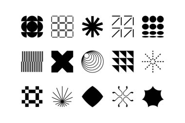 Geometrik vahşi şekiller. Basit geometrik İsviçre elementleri, Bauhaus cesur formları. Asgari vektör ilkel coğrafi şekiller