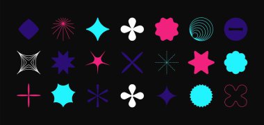 Asgari gaddar şekiller. Geometrik cesur ilkel formlar Bauhaus İsviçre yapımı, postmodern bloklar. Vektör illüstrasyonu