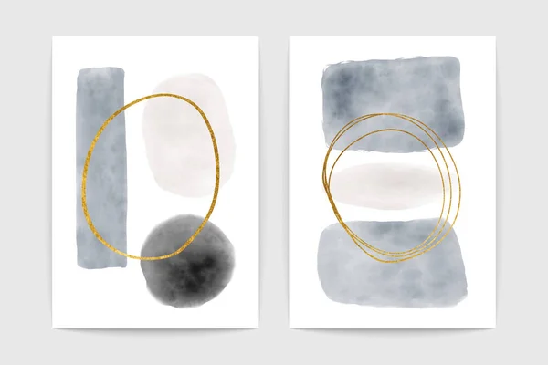 Abstract watercolor geometric posters. Minimal contemporary art backgrounds, hand drawn shapes modern print. Vector set — Διανυσματικό Αρχείο