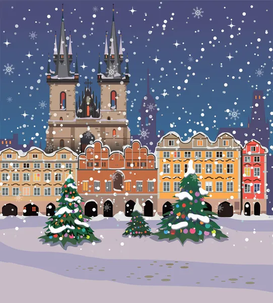 メリークリスマス プラハの大晦日 ベクトル — ストックベクタ