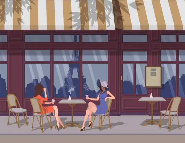 Café París Verano Torre Eiffel Refleja Vector — Archivo Imágenes Vectoriales