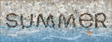 Metin sahildeki deniz taşlarıyla yazılmış. Vektör.