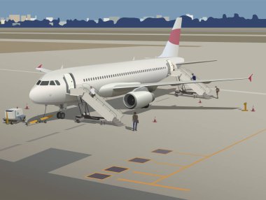 Yolcular uçağa binsin. Vektör.