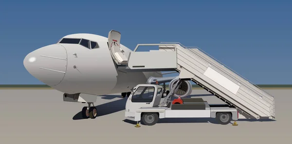 Escalera Avión Las Puertas Cabina Están Abiertas Avión Está Pie — Archivo Imágenes Vectoriales