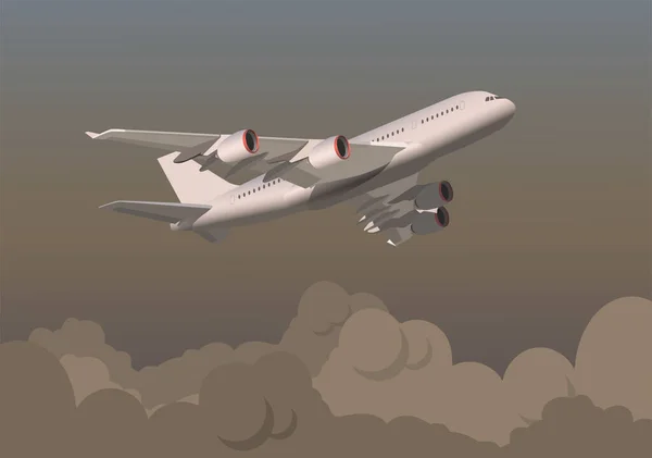 Das Flugzeug Fliegt Den Himmel Zwischen Den Wolken — Stockvektor