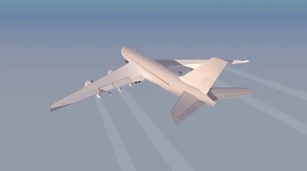 Het Vliegtuig Vliegt Grote Hoogte Een Spoor Lucht Van Turbines — Stockvector