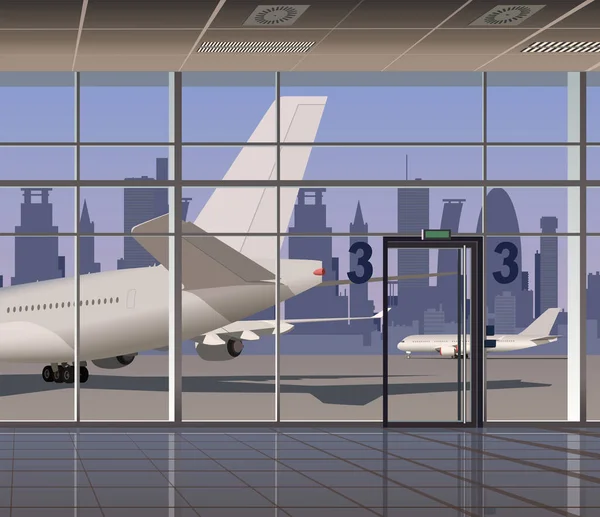 Havaalanı Terminali Uçak Manzarası Metropol Şehir Manzarası — Stok Vektör
