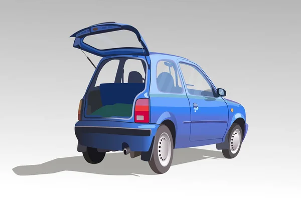 Car Open Trunk Blue Gray Background — Stockvector