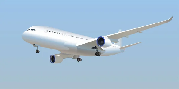 Double Turbine Passenger Plane White Color Blue Sky — Stockvektor