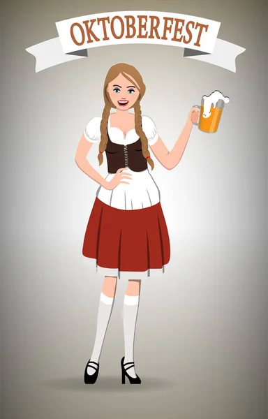 Ένα Κορίτσι Παραδοσιακή Στολή Ένα Ποτήρι Μπύρα Διακοπές — Διανυσματικό Αρχείο