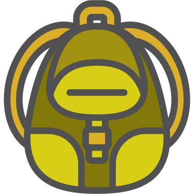 Renkli dosya ile sırt çantası doğrusal simgesi yürüyüş. Vektör illüstrasyonu.