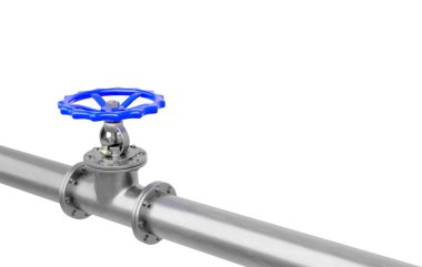 Çelik boru köşegen görünümlü mavi valf. İş ve endüstri için vektör illüstrasyonu.