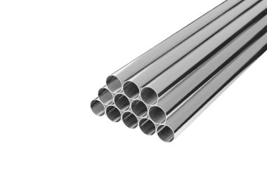 Piramidin içine istiflenmiş metal borular. İş ve sanayi için vektör illüstrasyonu.