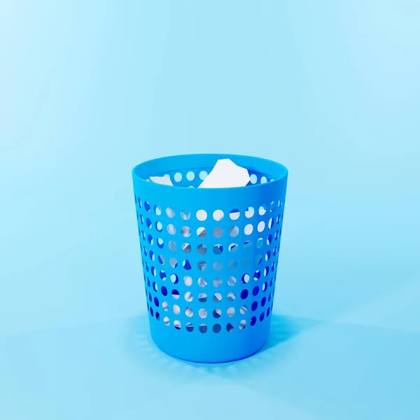 Render Trash Can Paper Icon Isolated Blue Background Digital Image — Stock Photo, Image