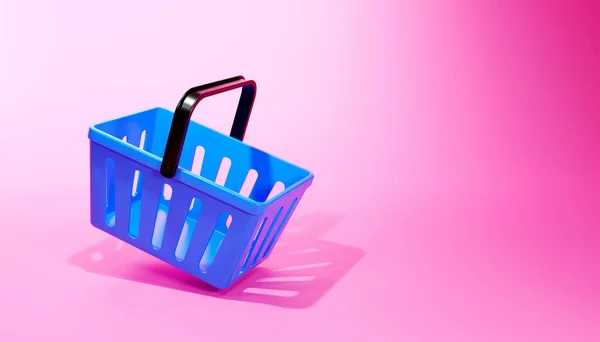 Render Shopping Basket Copy Space Isolated Pink Background Digitális Kép — Stock Fotó