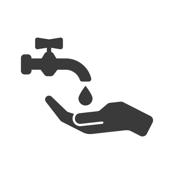 Open Tap Water Palm Glyph Icon Isolated White Background Vector — Archivo Imágenes Vectoriales