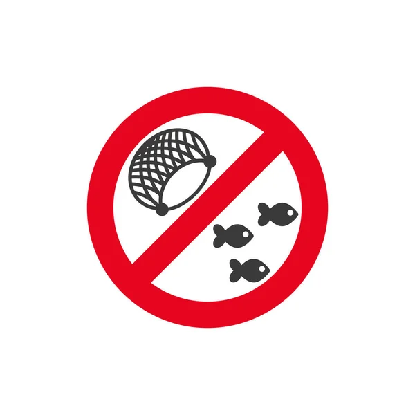 Forbidden Catch Fishing Net Sign Isolated White Background Vector Illustration — Stok Vektör