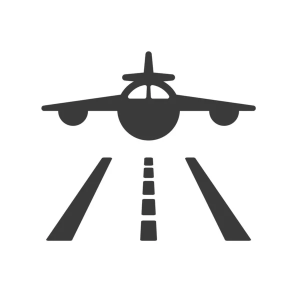 Airstrip Airplane Glyph Icon Isolated White Background Vector Illustration — Stockvektor