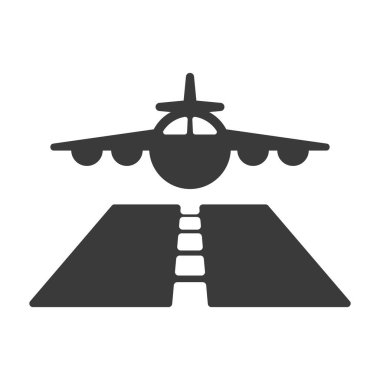 Airstrip with airplane glyph icon isolated on white background.Vector illustration.