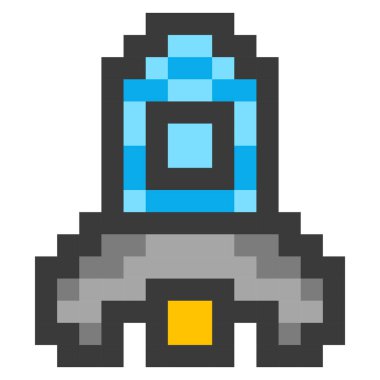 Space rocket icon in pixel art style isolated on white background.Vector illustration.