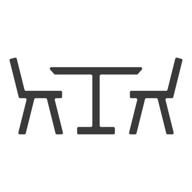 Restoran masası ve sandalye hattı simgesi beyaz arkaplanda izole edildi. Vektör illüstrasyonu.