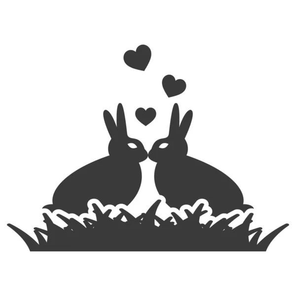 Mating Season Rabbits Glyph Icon Isolated White Background Vector Illustration — Stock Vector