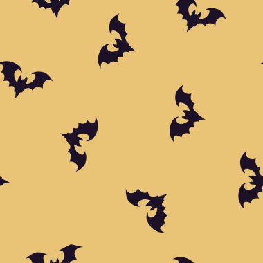 Yarasaların soluk sarı arkaplan üzerindeki çizgi film resimlerinin soyut arkaplanı kumaşlar, ambalajlar ve diğer resimlerin arka plan dekorasyonu için