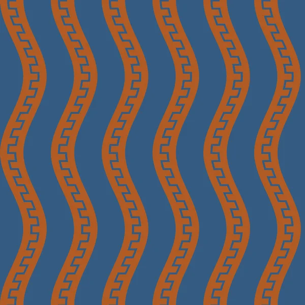 无缝图案 以蓝色背景上的装饰品为形式的波浪形橙色线条的图像 用于织物上的印花 包装和室内装饰 — 图库矢量图片