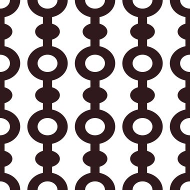 Kumaş ve ambalaj üzerindeki baskılar ve iç arkaplanlar, kartpostallar, pankartlar ve diğer yüzeyler için koyu kahverengi renkli linklerden oluşan bir şebeke şeklinde kusursuz desen.