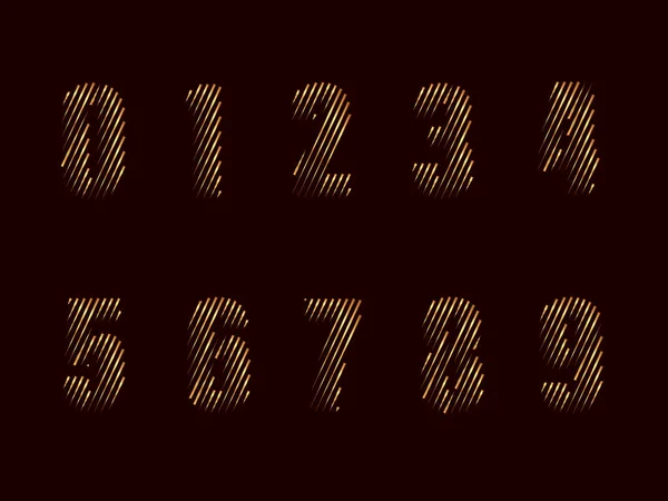 Stilisiertes Vektorbild Eines Zahlensatzes Von Bis Goldtönen Auf Dunklem Hintergrund — Stockvektor