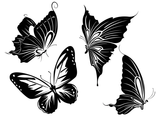 Egy Sor Fekete Fehér Képek Kontúrok Pillangók Design Bannerek Képeslapok — Stock Vector