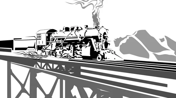 Schwarz Weiße Vektorillustration Einer Alten Lokomotive Für Drucke Und Dekorationsabbildungen — Stockvektor