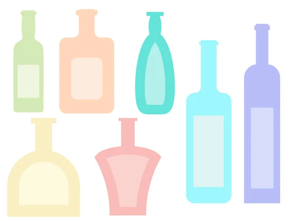 Vektor Illustration Som Skildrar Uppsättning Flaskor Flerfärgade Icke Ljusa Färger — Stock vektor