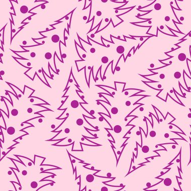 Pembe tonlarda kusursuz desenler, yılbaşı ağacı resmi afişler, kumaşlar, ambalajlar ve iç tasarım, kartpostallar, yeni yıl stili hediyeler için.