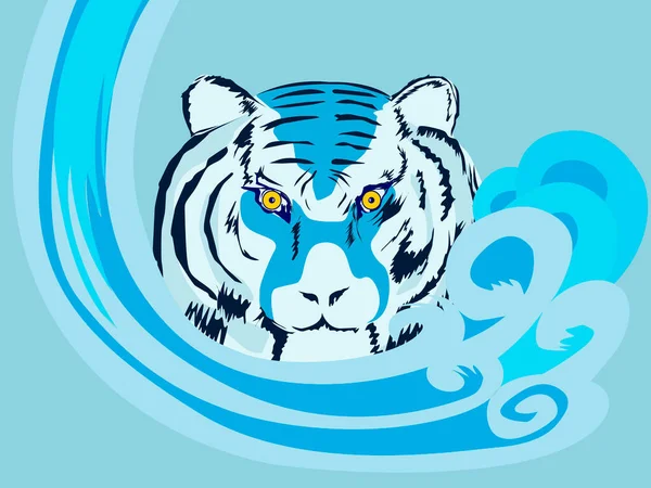 Vektor Illustration Skildrar Blå Tiger Som Symbol För Det Nya — Stock vektor
