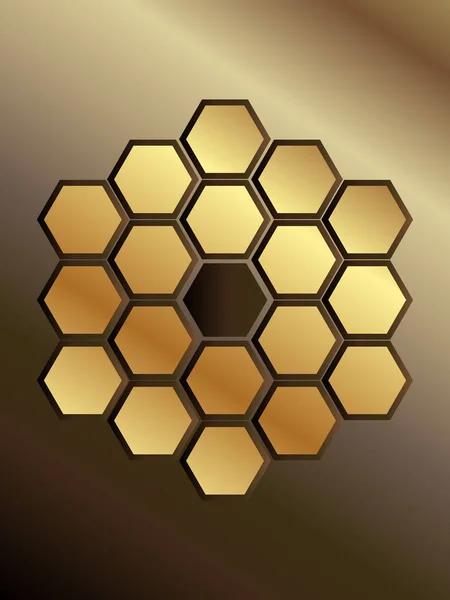 Illustration Depicting Group Hexagonal Mirror Figures Golden Tones Depicting Working — Stock Vector