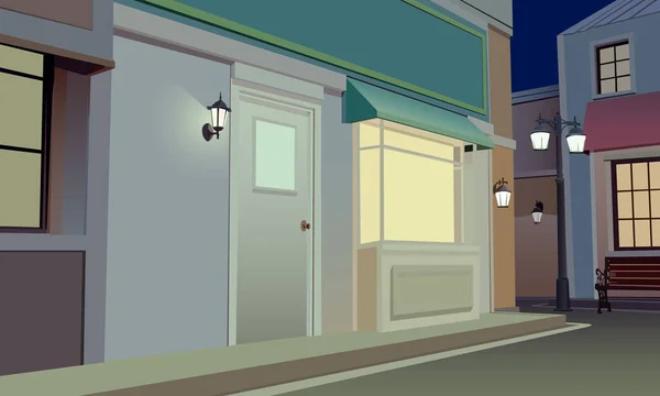 Çizgi Filmdeki Küçük Bir Akşam Caddesini Tasvir Eden Vektör Çizimi — Stok Vektör