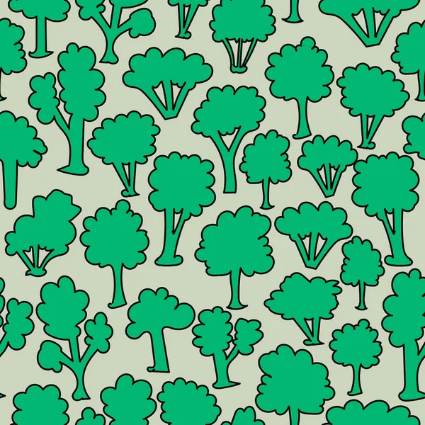 Бесшовный Узор Зеленых Тонах Изображением Леса Мультяшном Стиле Печати Тканях — стоковый вектор