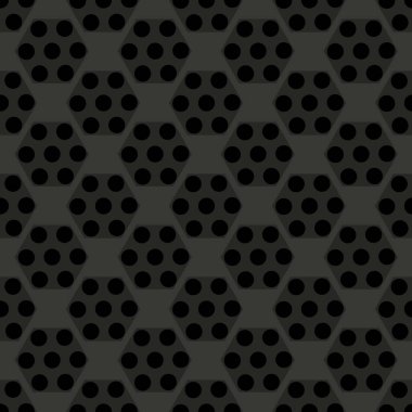 Gri metalik renklerde bir ızgara şeklinde kusursuz simetrik desen, altıgenlerle işaretlenmiş daireler halinde pankartlara, kumaşlara ve arka planlara endüstriyel, teknik tarzda basılmıştır.