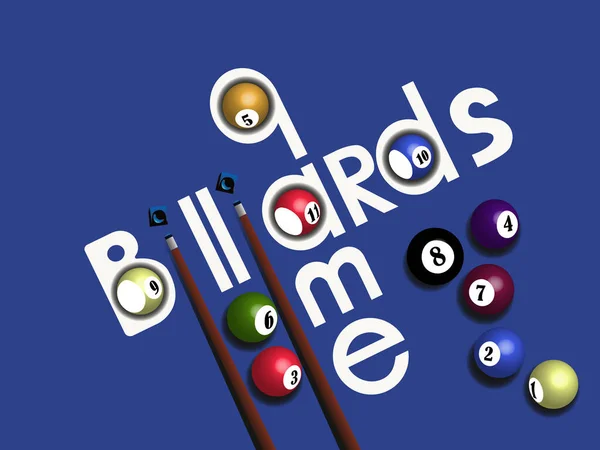 バナー カード チラシに印刷するための青い背景にビリヤードのゲームのシンボルを描いたベクトルイラストやビリヤードルーム 広告の背景のデザイン — ストックベクタ