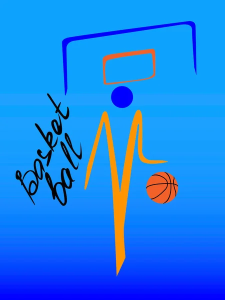 Illustrazione Vettoriale Stile Sportivo Con Logo Basket Stilizzato Tonalità Blu — Vettoriale Stock