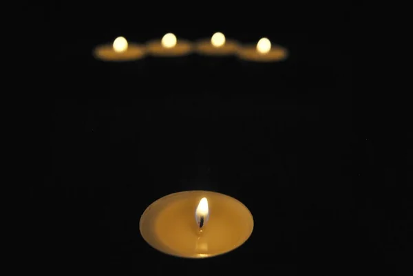 Burning Candles Dark Room Tealight Flames Light Darkness —  Fotos de Stock