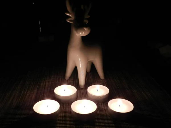 Burning Candles Dark Room Tealight Flames Light Darkness — 스톡 사진