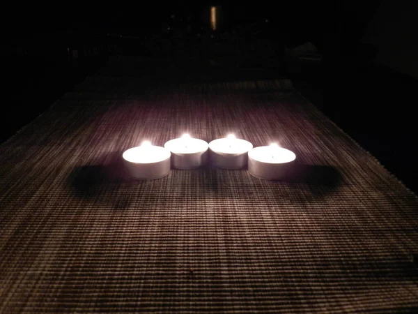 Burning Candles Dark Room Tealight Flames Light Darkness — 스톡 사진